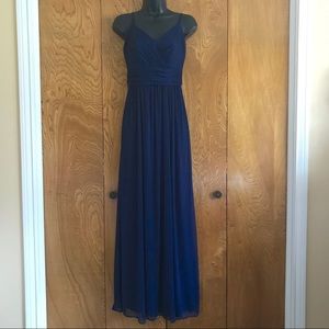 Marine/Navy Long Spaghetti Strap Bridesmaid Dress